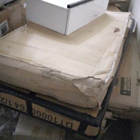 PALLET OF ASSORTED BOXED FURNITURE PARTS AND A WHITE 2 DRAWER STORAGE UNIT 