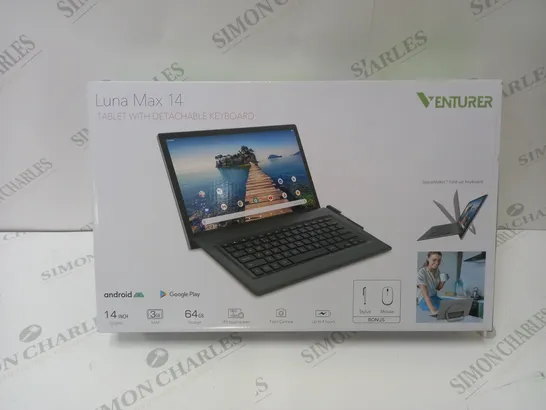 BRAND NEW BOXED VENTURER LUNA MAX 14 64GB 14" HD TABLET WITH DETACHABLE KEYBOARD 