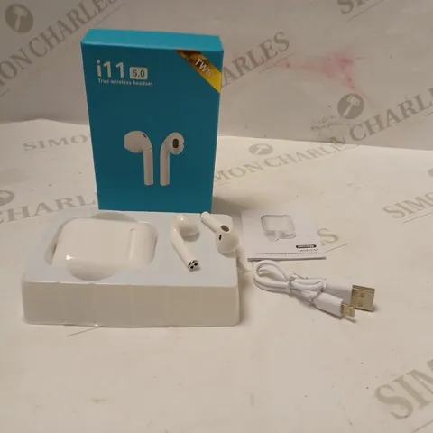 BOXED I11 5.0 TRUE WIRELESS HEADSET WITH MIC AND MULTI-FUNCTION TOUCH BUTTON - WHITE