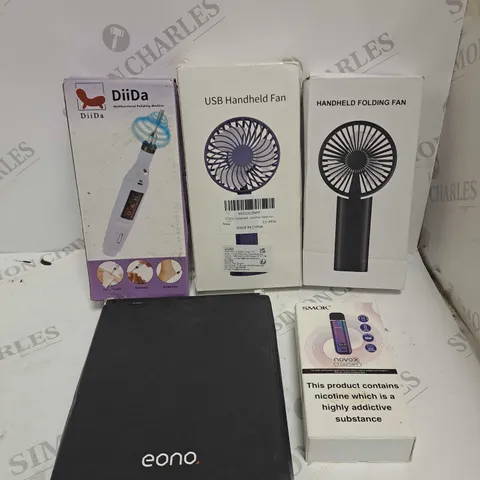 BOX OF APPROXIMATELY 5 ASSORTED HOUSEHOLD & ELECTRICAL PRODUCTS TO INCLUDE HANDHELD FAN, PORTABLE MIRROR, DIIDA MULTIFUNCTIONAL POLISHING MACHINE ETC