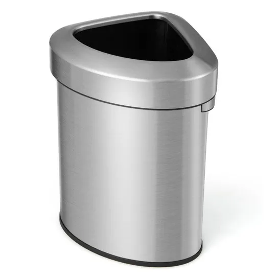 BOXED COSTWAY 60L STAINLESS STEEL CORNER TRASH BIN FAN-SHAPED DESIGN W/ LID & ANTI-SLIP BOTTOM - SILVER