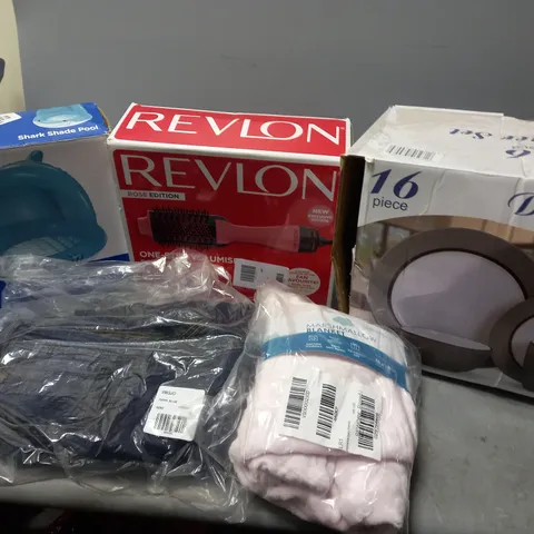 5 ASSORTED HOUSEHOLD GOODS TO INCLUDE DINNER SET, REVLON ROSE VOLUMISER, AND MARSHMALLOW BLANKET ETC.