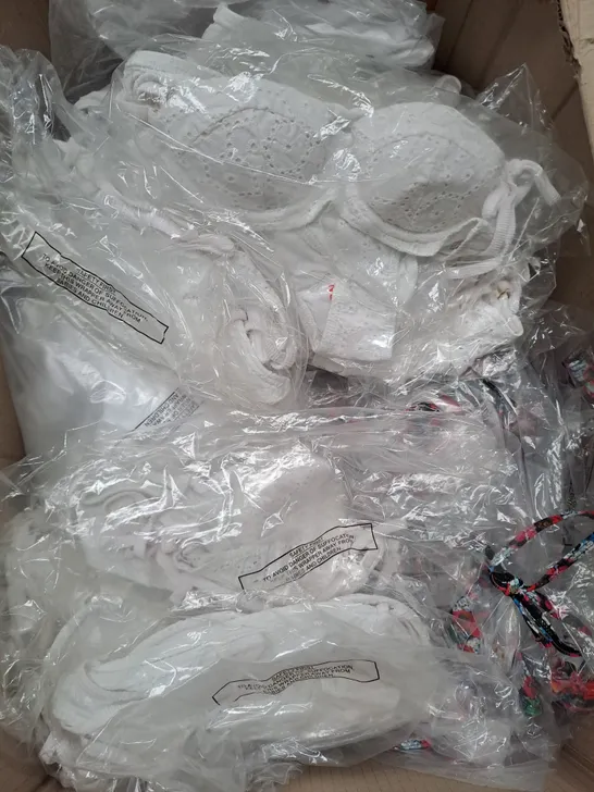 BOX OF APPROX 30 ASSORTED WHITE MESH BIKINIS - SIZES VARY 