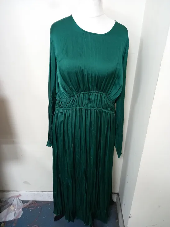 M&S COLLECTION CRINKLE EFFECT DRESS - GREEN - SIZE 16 REG LENGTH 