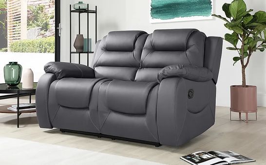 BOXED DESIGNER VANCOUVER GREY FAUX LEATHER MANUAL RECLINING TWO SEATER SOFA 