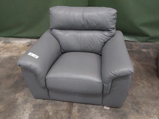 DESIGNER EASY CHAIR GREY LEATHER 