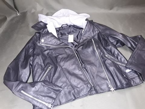 RIVER ISLAND RI CLEANSE HOODED LEATHER LOOK JACKET - UK 16