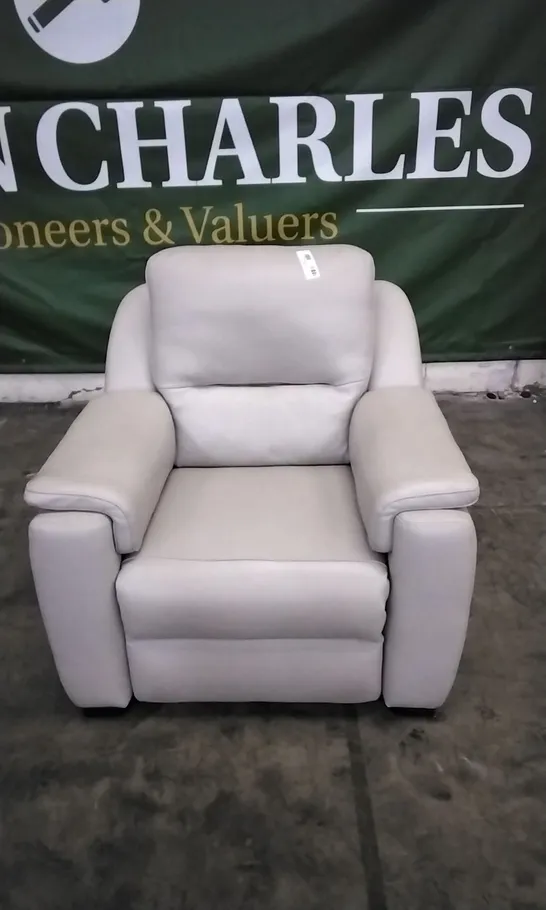 QUALITY ITALIAN DESIGNER AVOLA WHITE GREY LEATHER POWER RECLINER ARMCHAIR