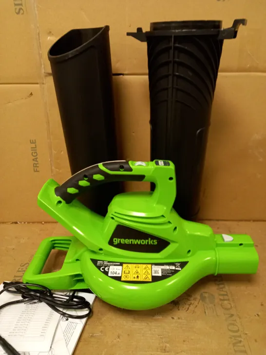GREENWORKS CORDLESS VACUUM CLEANER AND LEAF BLOWER