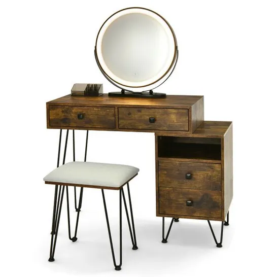 BOXED 3 MODES VANITY DRESSING TABLE WITH 3 COLOR DETACHABLE LED MIRROR - BROWN