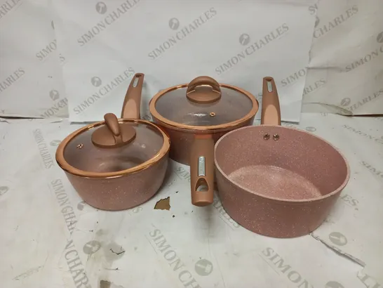 TOWER FORGED SAUCEPAN SET OF 3, CERASTONE COATING, ALUMINIUM, ROSE PINK