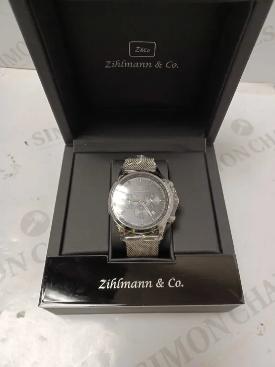 ZIHLMANN & CO TACHYMETER CHRONOGRAPH TRIPLE DIAL MESH STRAP WRISTWATCH