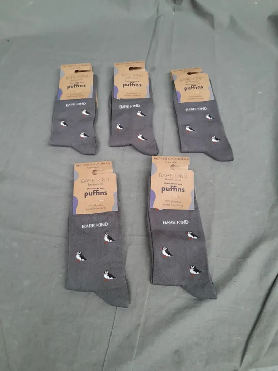 5 X PAIRS OF BARE KIND PUFFINS SOCKS 