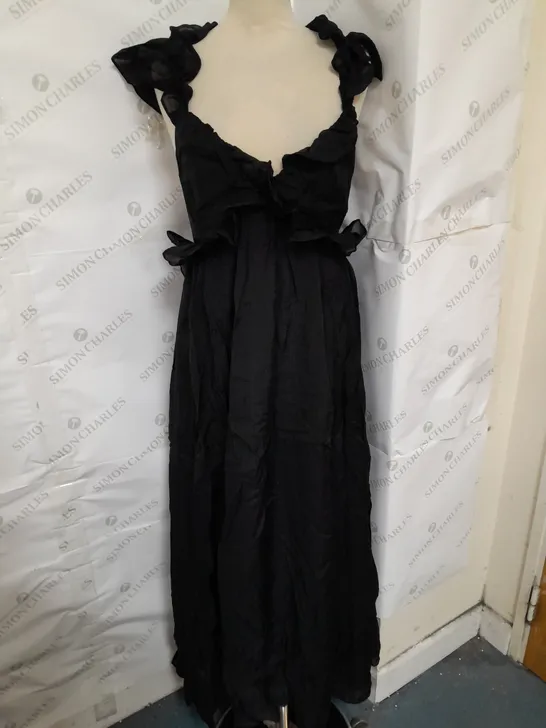 H&M BACKLESS RUFFLE MAXI DRESS IN BLACK SIZE L