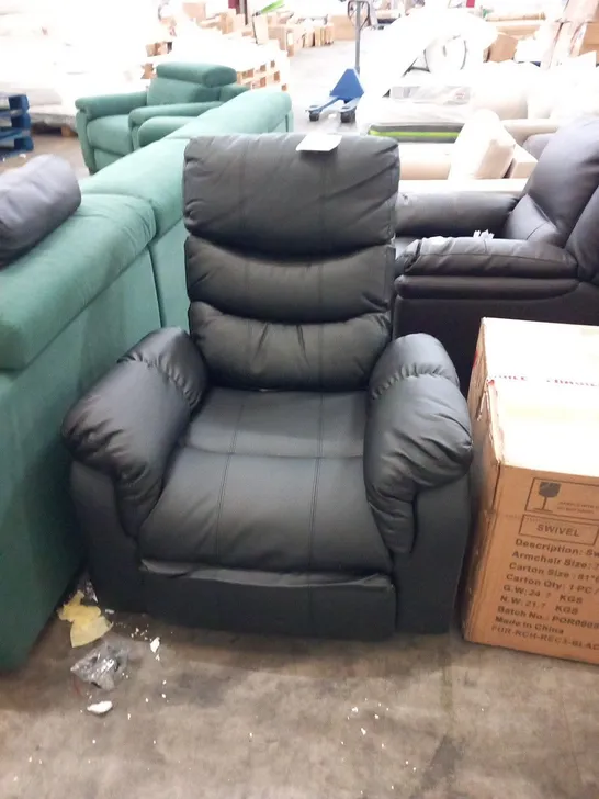 DESIGNER BLACK FAUX LEATHER RECLINING ARMCHAIR