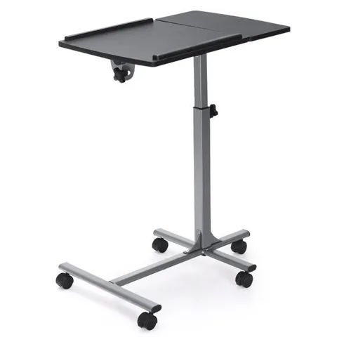 BOXED MOBILE LAPTOP STAND C SHAPED WITH LOCKABLE CASTERS AND TILTING TOP - BLACK