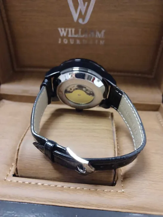 WILLIAM JOURDAIN PART SKELETON AUTOMATIC BLACK LEATHER STRAP WRISTWATCH