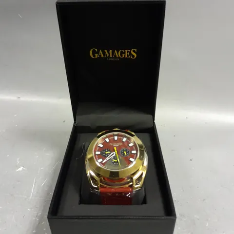 GAMAGES STATURE GOLD CASING RED DIAL WATCH 