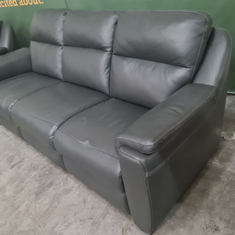 QUALITY ITALIAN GREY LEATHER UPHOLSTERED PARMA LARGE THREE SEATER SOFA AND ELECTRIC RECLINING LOVESEAT