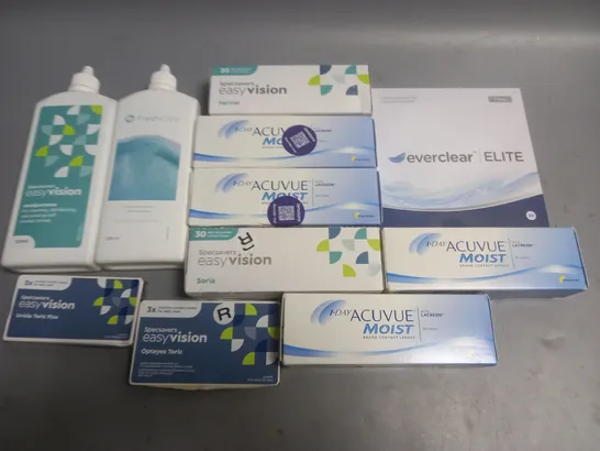 LOT OF ASSORTED EYE CARE ITEMS TO INCLUDE FRESHCARE, ACUVUE AND EVERCLEAR