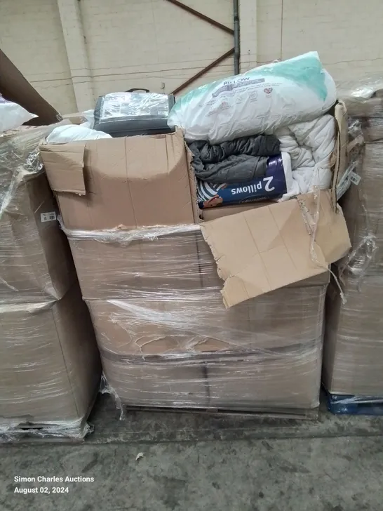 PALLET CONTAINING VARIOUS PILLOWS, DUVET AND BEDDING SOFT FURNISHINGS ETC.