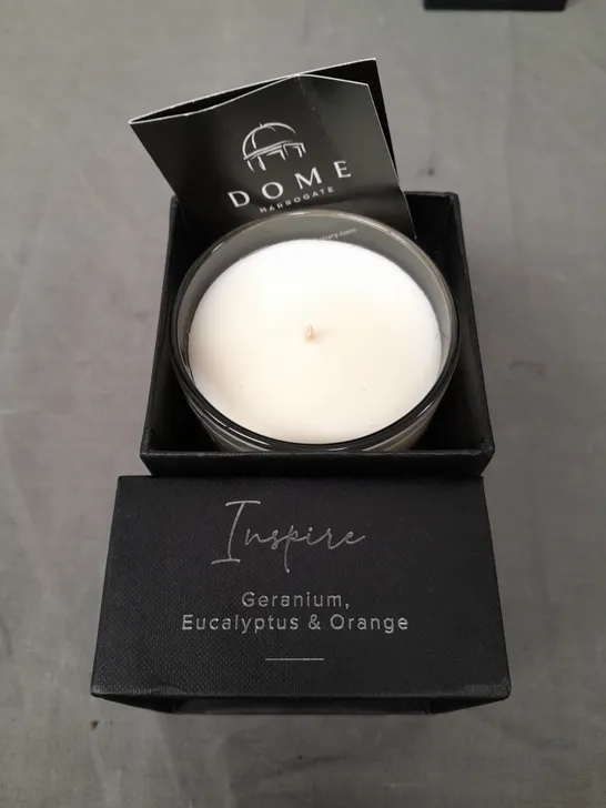 BOXED DOME HARROGATE GERANIUM EUCALYPTUS AND ORANGE SCENTED CANDLE