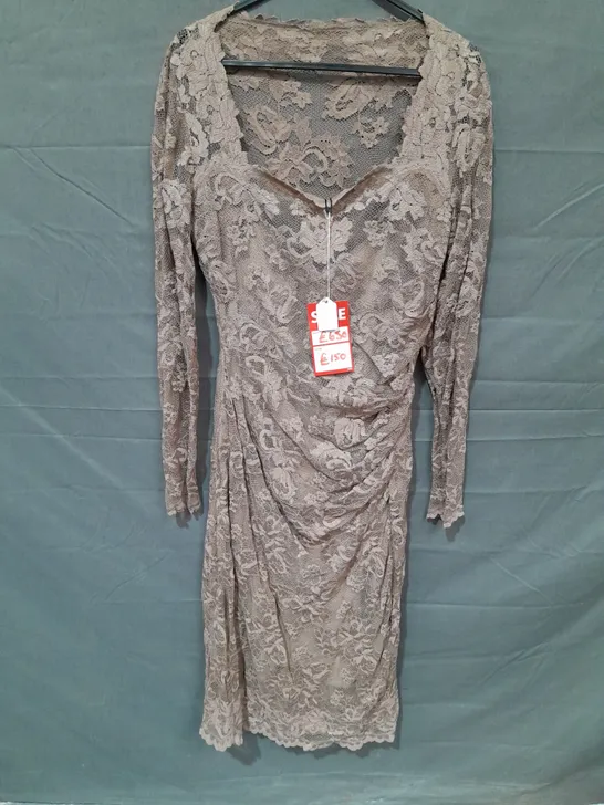 OLVI'S TAUPE LACE SLEEVED DRESS - 4