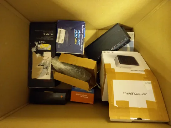 BOX OF APPROX 10 ASSORTED ITEMS INCLUDING BATMAN OVERHEAD HEADPHONES, HONEYWELL THERMOSTAT AND PORTABLE HEATER