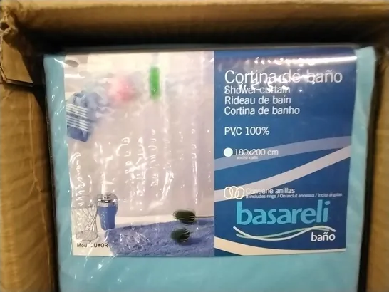 BOX CONTAINING 25 BASARELI PVC SHOWER CURTAINS IN VARIOUS COLOURS 