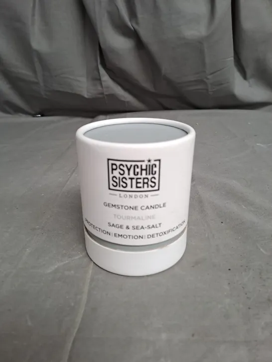 BOXED PSYCHIC SISTERS GEMSTONE CANDLE - SAGE AN SEA SALT 