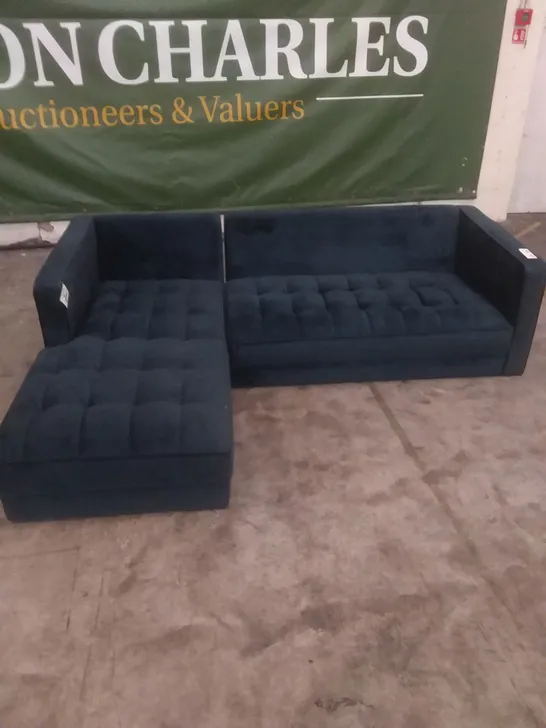 DESIGNER CHAIS SOFA BUTTONED DARK BLUE FABRIC 