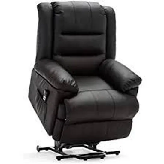 BOXED LOXLEY BLACK FAUX LEATHER RISE RECLINER CHAIR (2 BOXES) RRP £559.99