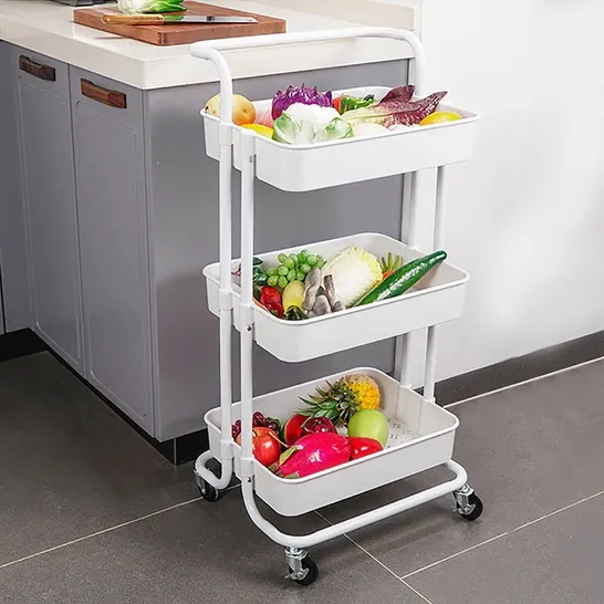 BOXED WHITE THREE TIER TROLLEY UNIT