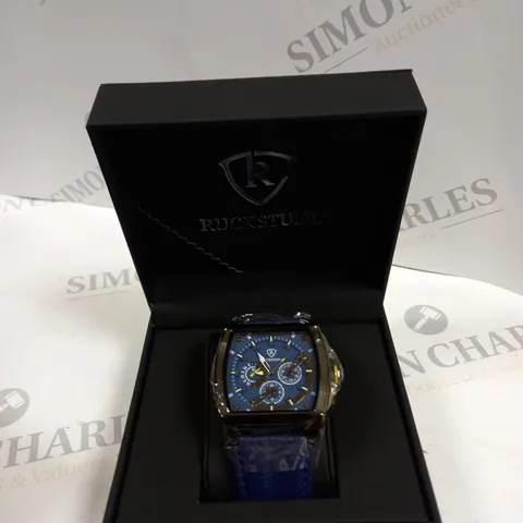 MENS RUCKSTUHL R300 CHRONOGRAPH WATCH- BLUE MULTIFUNCTIONAL DIAL- BLACK CASE- GENUINE LEATHER STRAP- WATER RESISTANT