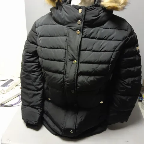 CENTIGRADE PADDED JACKET WITH FUR TRIMMED HOOD IN BLACK SIZE L/P