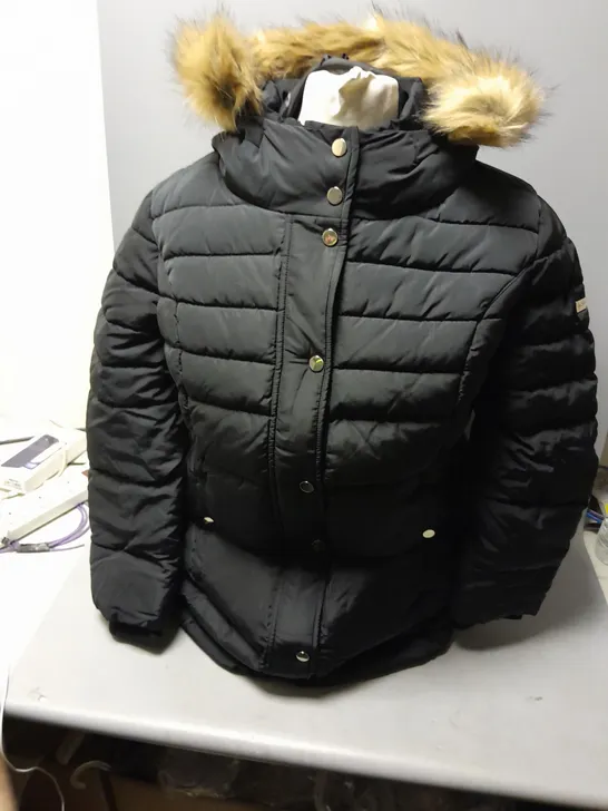 CENTIGRADE PADDED JACKET WITH FUR TRIMMED HOOD IN BLACK SIZE L/P