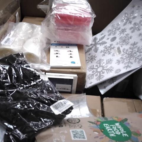 PALLET OF APPROXIMATELY 6 BOXES OF ASSORTED ITEMS INCLUDING SCREEN PROTECTOR, CHRISTMAS DECORATIONS, SELF CLIP HAIR CURLS, HIGH WAIST LEGGINGS