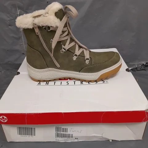 RIEKER WATER RESISTANT WARM LINED HIKING LACE UP BOOT- KHAKI SIZE 5