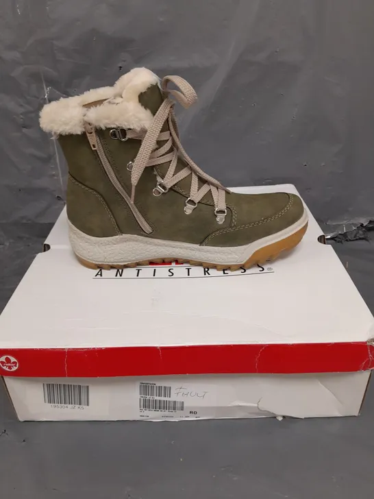 RIEKER WATER RESISTANT WARM LINED HIKING LACE UP BOOT- KHAKI SIZE 5