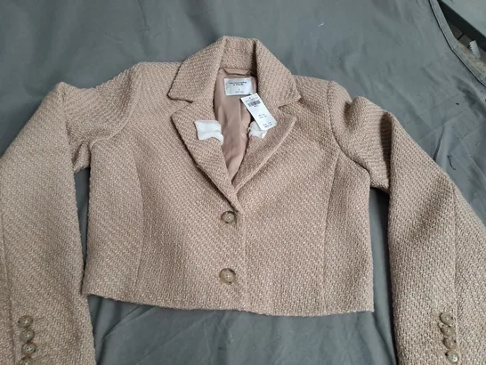 ABERCROMBIE & FITCH CROPPED TWEED BLAZER, LIGHT BROWN - SIZE SMALL