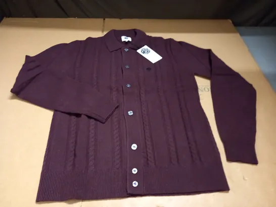 PRETTY GREEN FREEMAN CABLE KNIT SHIRT IN BURGHUNDY - S