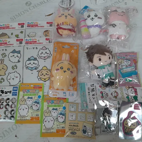 LOT OF 17 ASSORTED KAWAII THEMED STICKERS AND PLUSHIE ITEMS