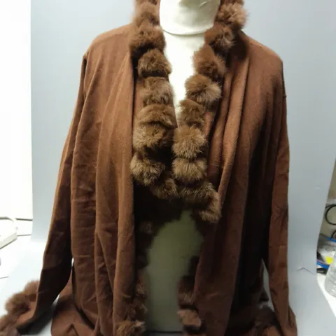 WYNNE COLLECTION OPEN FRONT CARDIGAN WITH BOBBLE DETAIL IN BROWN SIZE 3XL