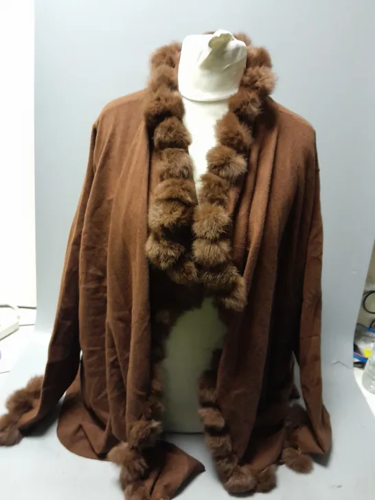 WYNNE COLLECTION OPEN FRONT CARDIGAN WITH BOBBLE DETAIL IN BROWN SIZE 3XL