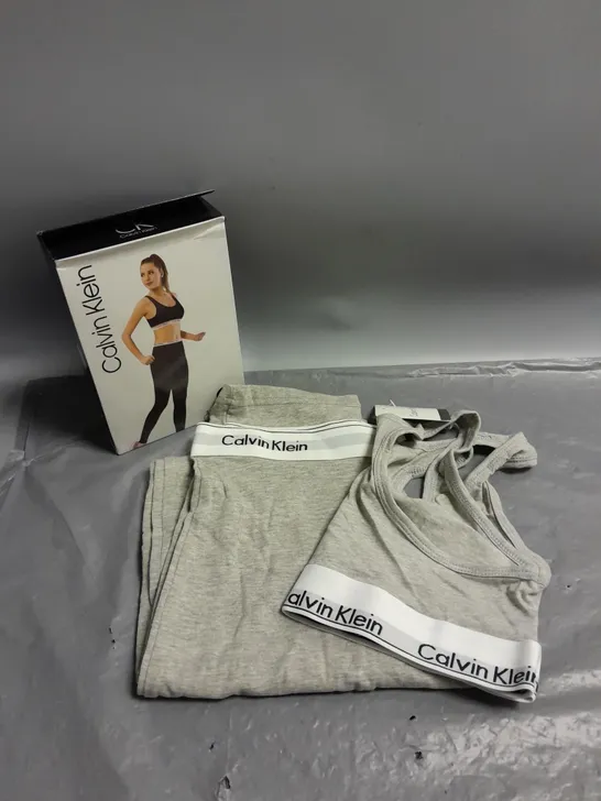 CALVIN KLEIN LADIES CROP TOP AND LEGGINGS SET GREY MARL L