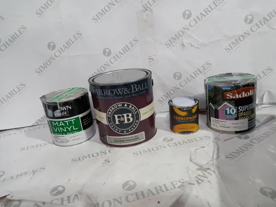 FOUR POTS OF PAINT TO INCLUDE MATT VINYL, MODERN EMULSION, MAGNETIC SPACE, AND SUPERDEC SATIN 