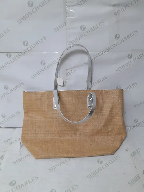 RUTH LANGSFORD BEIGE BEACH TOTE BLACK INTERIOR