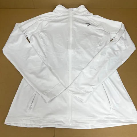 GYMSHARK ZIP THROUGH RUNNING JACKET IN WHITE SIZE MEDIUM