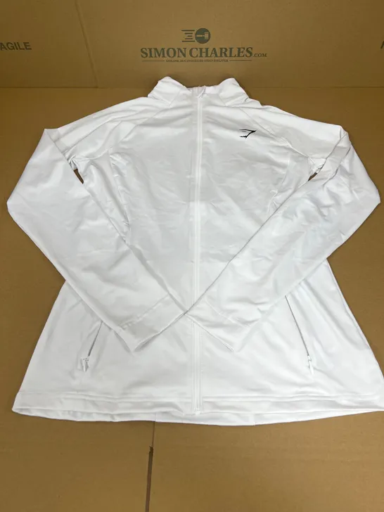 GYMSHARK ZIP THROUGH RUNNING JACKET IN WHITE SIZE MEDIUM