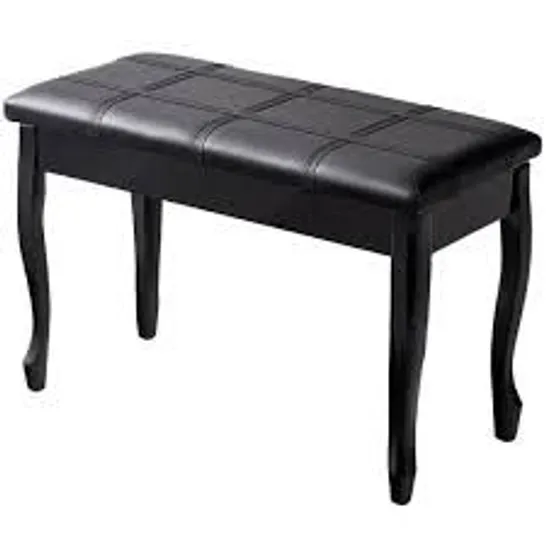 BOXED LEATHER PIANO BENCH WITH STORAGE COMPARTMENT AND WOODEN LEGS - BLACK